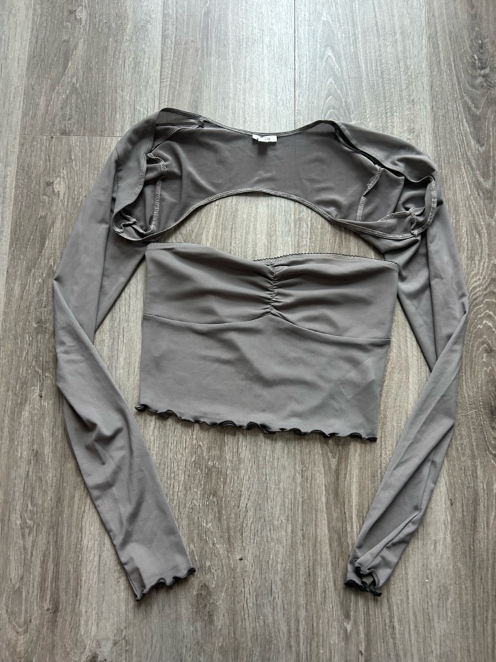 Garage  Long-Sleeve Cutout Cropped Top - Gray